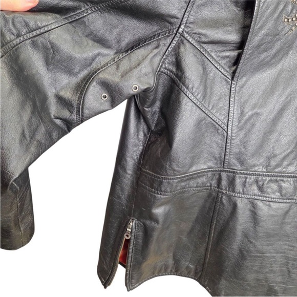 Harley Davidson Authentic Black Leather Studded Flame Bar & Shield Moto Jacket - Picture 6 of 16